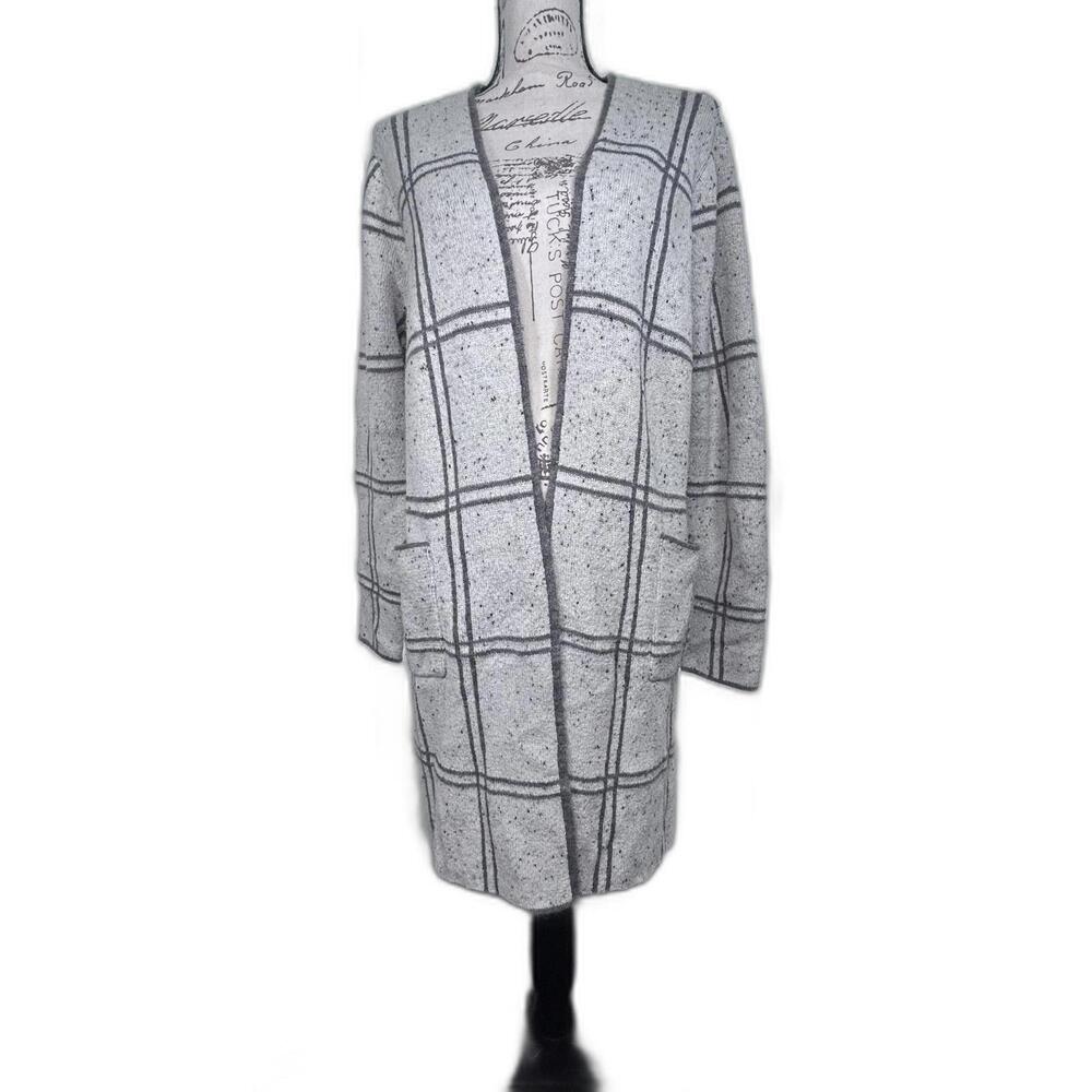 Apt. 9 cream and gray plaid long cardigan Women's Size Large